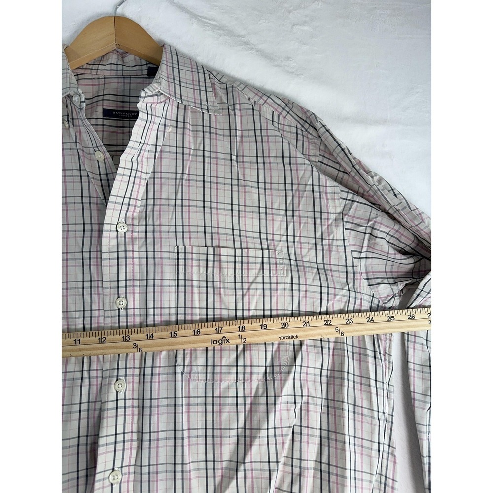 Burberry London Shirt Mens Large Pink Gray Check Plaid Button Down Made USA - Picture 5 of 7